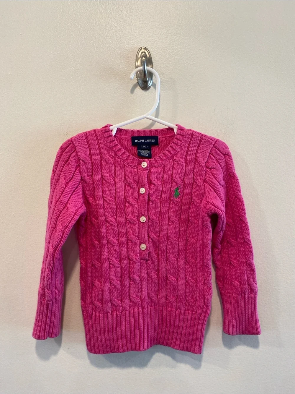 Ralph Lauren cable Knit cotton sweater girls size 2t pink preppy classic